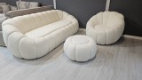 set Cloud Chic &ndash; canapea +2 fotolii +taburet din stofă boucl&eacute; crem