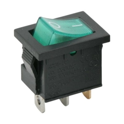 Interupator basculant 1 circuit 3 pini 6.5A 250V OFF-ON verde cu retinere foto