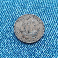 1/2 Half Penny 1943 Anglia Marea Britanie foto