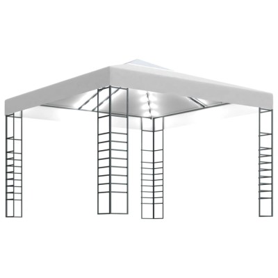 Pavilion de gradina cu siruri de lumini LED, alb, 3x3 m foto
