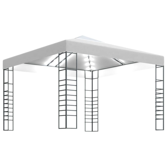 Pavilion de gradina cu siruri de lumini LED, alb, 3x3 m