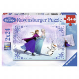 Puzzle Frozen Surori pentru totdeauna, 2x24 piese Ravensburger