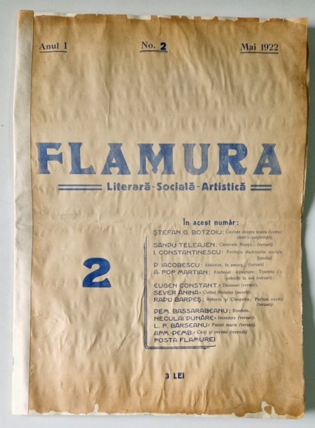 FLAMURA , LITERARA , SOCIALA , ARTISTICA , ANUL I , NR. 2 , MAI , 1922