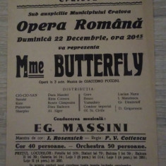 Afiș OPERA ROMÂNĂ : MADAME BUTTERFLY - anii 1920
