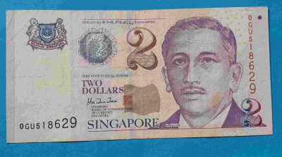 Bancnota veche Insulele Singapore 2 Dollars foto