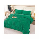 Cumpara ieftin Lenjerie de Pat, 4 Piese din Catifea, cu Volanase pentru Pat dublu, Verde - FR154