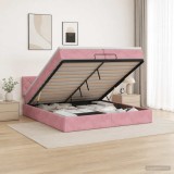 Cumpara ieftin Pat ottoman cu saltea cu headboard Roz 200 x 200 cm Catifea