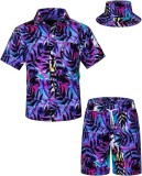 Set pentru băieți cu cămașă hawaiană și șorturi cu imprimeu tropical, 2 piese, cu pălărie Matchstick &ndash; Mov 5-6T