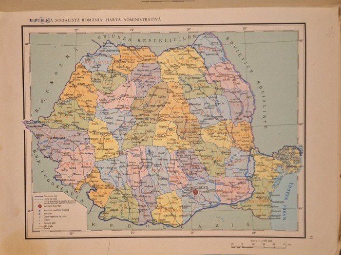 Atlas geografic școlar &ndash; Editura Didactică și Pedagogică 1968 &ndash; hărți color Rom&acirc;nia &ndash; tiraj 1971