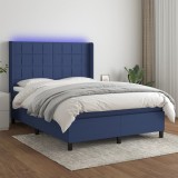 Gossi pat cu arcuri, saltea si led, albastru, 140x190 cm, textil