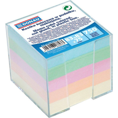 Rezerva Cub Hartie cu Suport DONAU, 8.3x8.3x7.5 cm, 750 File/Set, Multicolor, Rezerve Cub Hartie, Bloc Notite, Suport din Plastic pentru Notite, Notit foto