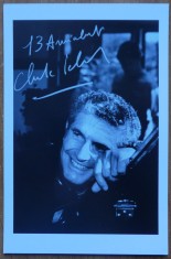 Autograf al regizorului Claude Lelouch pe fotografie, cu plic circulat