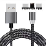 Cablu de incarcare Premium 3in1 Magnetic cu LED USB-C, MicroUSB si Lightning, 2M lungime, Oem