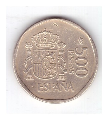 Moneda Spania 500 pesetas 1989 Juan Carlos I, stare relativ buna, curata foto