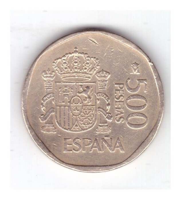 Moneda Spania 500 pesetas 1989 Juan Carlos I, stare relativ buna, curata