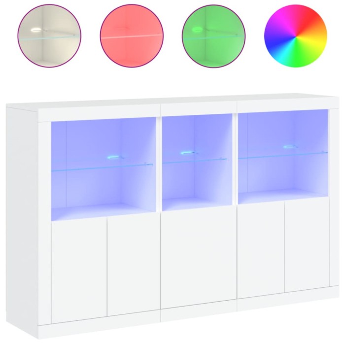 Servanta cu lumini LED, alb, 162x37x100 cm