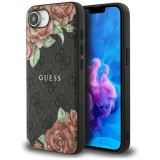 Husa originala Guess iPhone 16e Hardcase 4G Flower Print MagSafe, negru, GUHMPSE4P4ROPEMCK