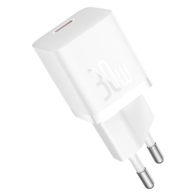 Incarcator Type-C, Fast Charging, GaN, 30W + Cablu Type-C, 100W, 1m - Baseus (P10110902213-00) - Moon White foto