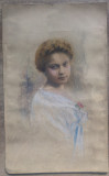 Portret de domnisoara// Foto N. Buzdugan, semnat, 1923, cu interventii plastice, Romania 1900 - 1950, Portrete