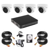 Sistem supraveghere Hikvision HiWatch, 4 camere, 5MP, Infrarosu 20m, DVR 4 canale, HDD 500GB, Accesorii montaj SafetyGuard Surveillance