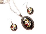 set pandantiv si cercei cu sticla cu flori 37833