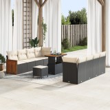 Set de canapea de grădină vidaXL cu 11 piese cu perne Negru Ratan Polic, Set de dining de grădină vidaXL cu 3 piese cu perne Negru Ratan Polic