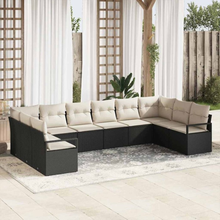 vidaXL Set de canapele pentru grădină 10 pcs Negru Rattan poli 3346557
