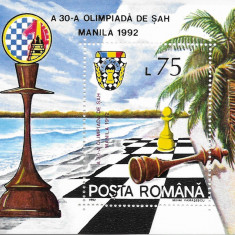 Romania 1992 - A 30-a Olimpiada de Sah Manila, colita dantelata, MNH, LP 1287