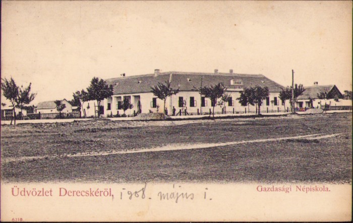 CP607N &Uuml;dv&ouml;zlet Derecsk&eacute;r&ouml;l Gazdas&aacute;gi N&eacute;piskola, carte poștală, circulată Gherla