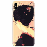 Husa silicon pentru Apple Iphone X, Japanese Geisha Illustration Cherry Blossom