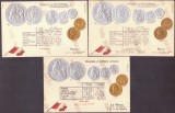 4262 - PERU, Carti Postale EMBOSATE cu monede - 5 buc. diferite