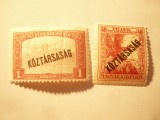 Set 3 serii mici Ungaria 1918-1919 supratipar Koztarsasag, 10 val. sarniera