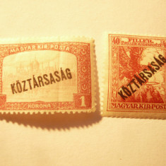 Set 3 serii mici Ungaria 1918-1919 supratipar Koztarsasag, 10 val. sarniera