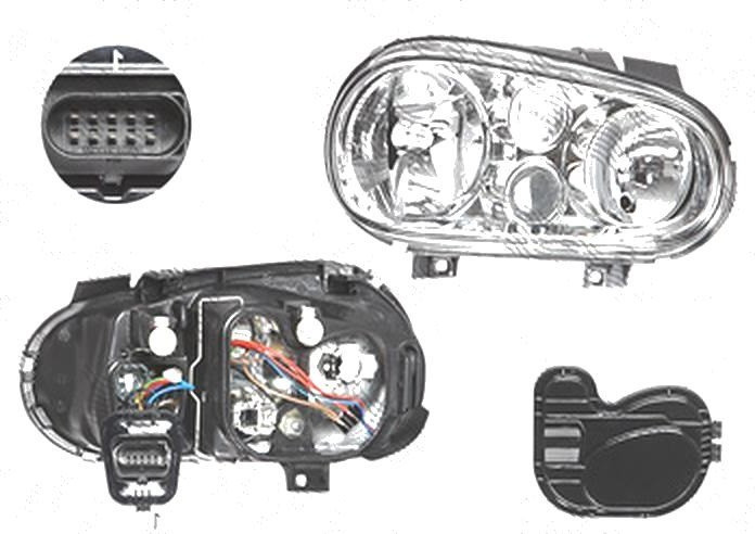 Far Volkswagen Golf 4 (1j) (Hb + Combi), 08.1997-09.2006; Golf 4 Cabriolet (1exo), 04.1998-10.2003 , fata, Dreapta, cu Proiector ceata; H1+H3+H7+PY21