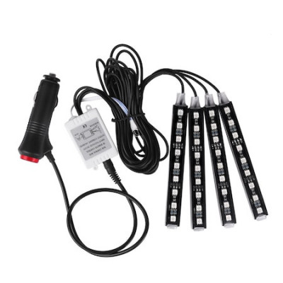 Lumini Ambientale auto interior LED 12 SMD RGB cu telecomanda Wireless, reglabil foto