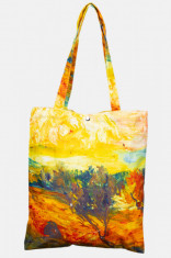 Geanta shopper din material textil satinat, cu imprimeu inspirat din pictura a lui Vincent Van Gogh foto