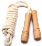 Coarda de sarit pentru copii, Bumbac, Maner din lemn, Bej, Oem