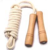 Coarda de sarit pentru copii, Bumbac, Maner din lemn, Bej
