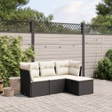 vidaXL Set mobilier de grădină cu perne, 4 piese, negru, poliratan 3263112