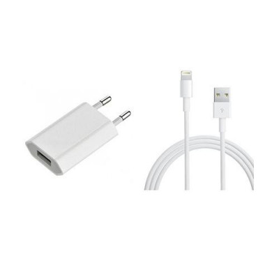 Incarcator Telefon Priza USB alb 1A Apple iPhone + cablu date Lightning foto