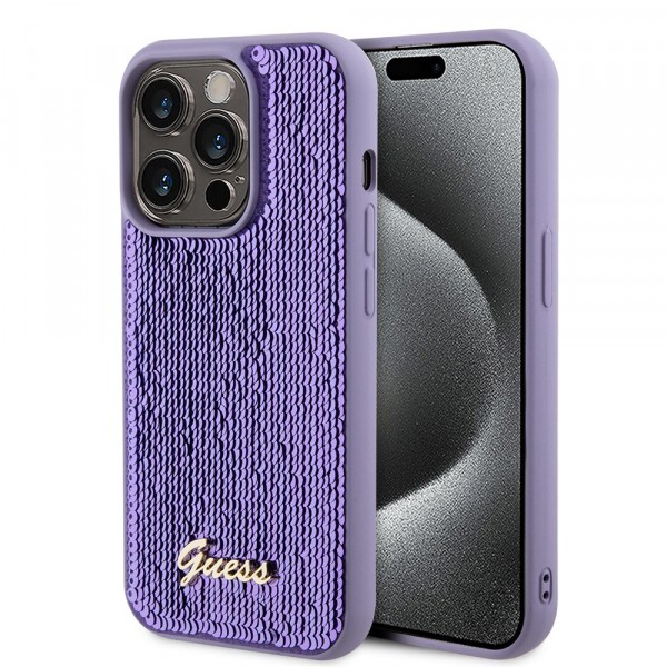 Husa pentru Apple iPhone 15 Pro Max, Guess, Sequin Script Metal, Mov