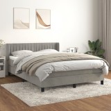 Cumpara ieftin Pat box spring cu saltea, gri deschis, 140x200 cm, catifea