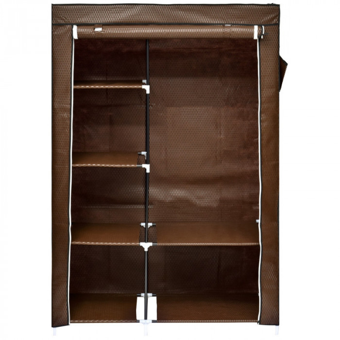Dulap pentru haine din material textil, cu structura metalica, 105 x 45 x 160 cm, Maro