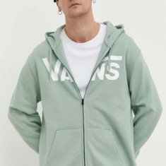 Vans hanorac de bumbac barbati, culoarea verde, cu glugă, cu imprimeu