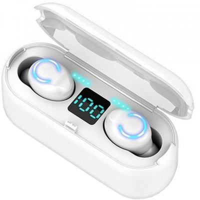 Casti wireless NYTRO F9 White, Bluetooth 5.0, Touch Control, Powerbank cu Afisaj foto