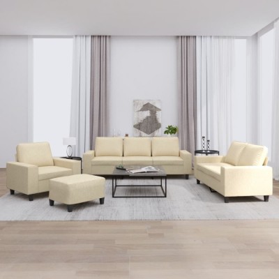 vidaXL Set de canapele, 4 piese, crem, microfibră foto