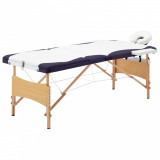 Masa de masaj pliabila, 3 zone, alb si violet, lemn GartenMobel Dekor, vidaXL
