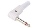 Mufă Jack 6.3mm Mono &icirc;n unghi 90&deg; Albă