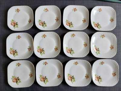Set 12 farfurii desert, portelan Wawel Polonia 16cm, decorat cu trandafiri foto