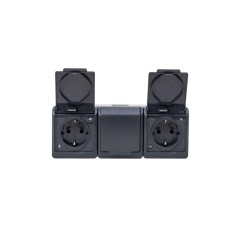 Priza tripla cu capac negru, 16A/250V, protectie IP44, 3 locasuri
